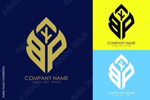  Initial letter B P with abstract leaf logo sign symbol