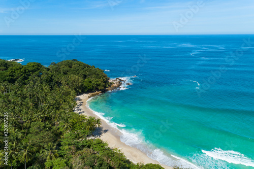 Landscape nature scenery view of Beautiful tropical sea with Sea coast view in summer season image by Aerial view drone shot, high angle view. © panya99