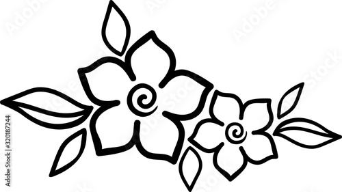 Obraz na plátně Flowers with leaves - vector linear picture for coloring