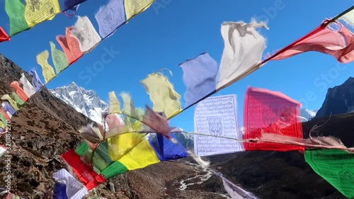 Mountain view with nepalis flags, Nepal.