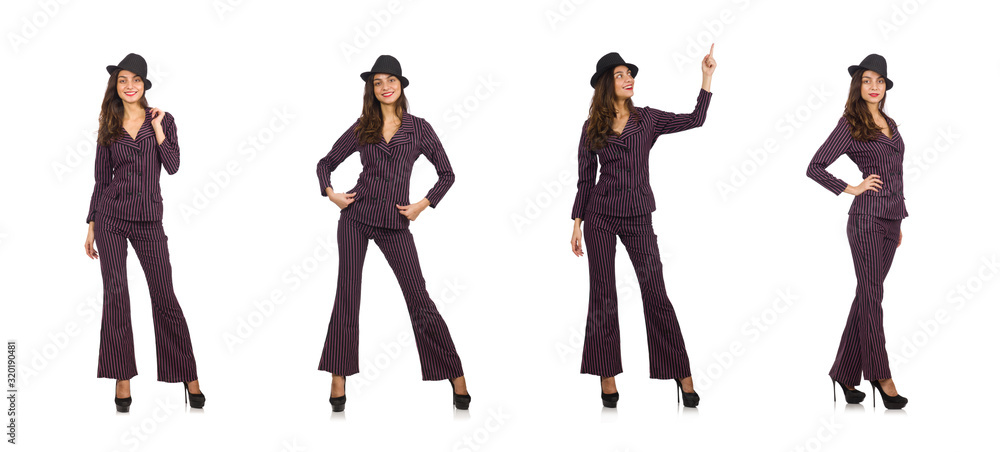 Woman wearing striped costume isolated on white Woman wearing striped costume isolated on white