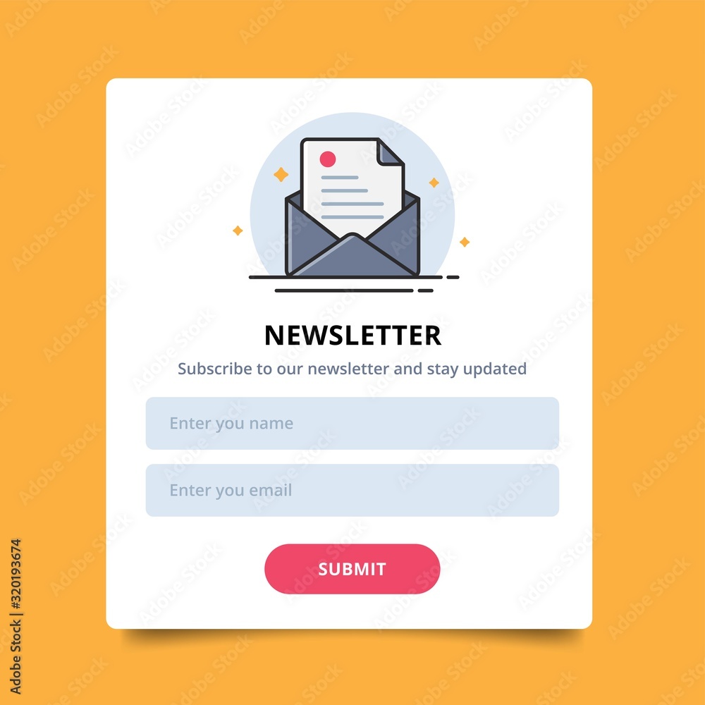 Fototapeta premium Pop up Letter icon for online newsletter orders purchases, user interface and submit. Designed on orange gradient illustration background. Premium vector