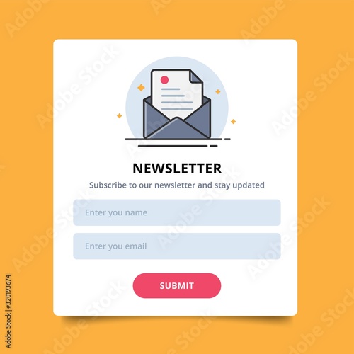 Pop up Letter icon for online newsletter orders purchases, user interface and submit. Designed on orange gradient illustration background. Premium vector