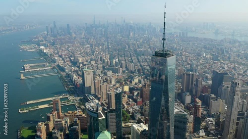 Aerial shot of Manhattan island in New York, USA