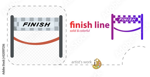finish banner. Sport flag finish vector flat illustration, solid, line icon