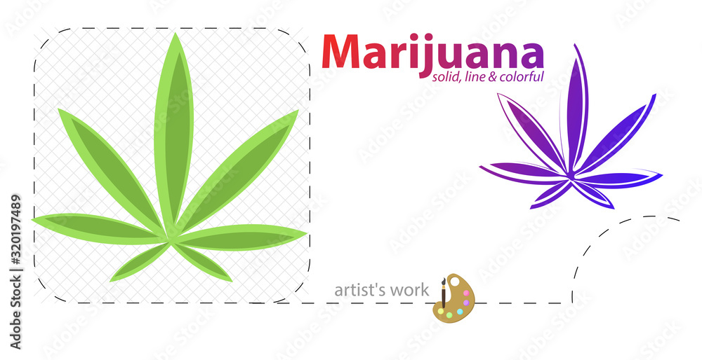 Cannabis icon, marijuana leaf vector flat illustration, solid, line icon