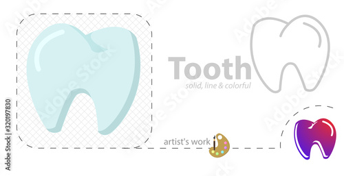 Tooth vector flat illustration, solid, line icon
