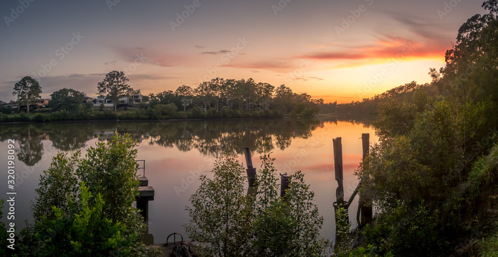 Obraz premium Panoramic River Sunrise