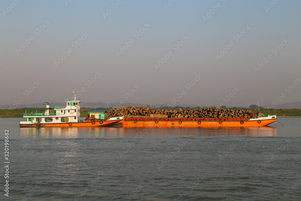 Cargo ship on the Irrawaddy River