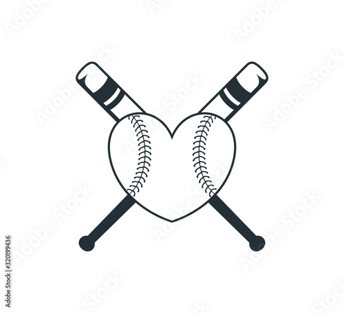 crossed baseball softball bat with heart shape ball stuff vector logo graphic design
