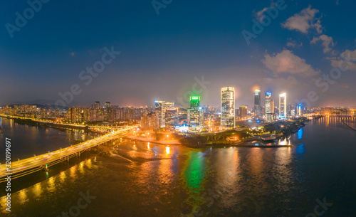 Night view of CBD on the North Bank of Min River, Fujian Province, China
