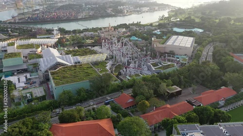 4k aerial video of Resorts World Sentosa on Sentosa Island during morning
