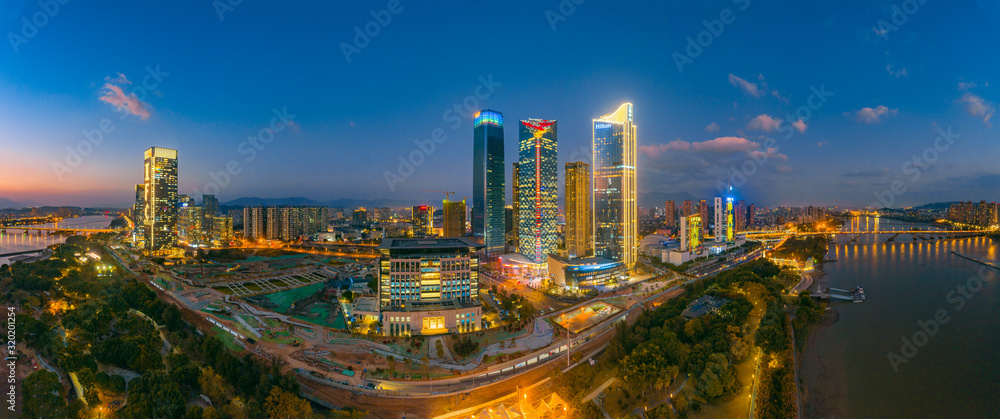 Night view of CBD on the North Bank of Min River, Fujian Province, China