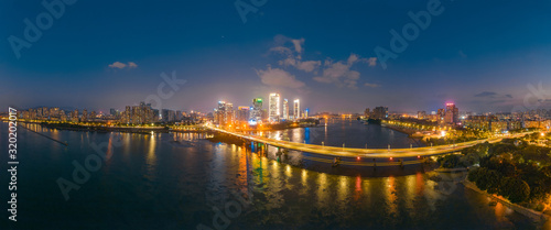 Night view of CBD on the North Bank of Min River  Fujian Province  China