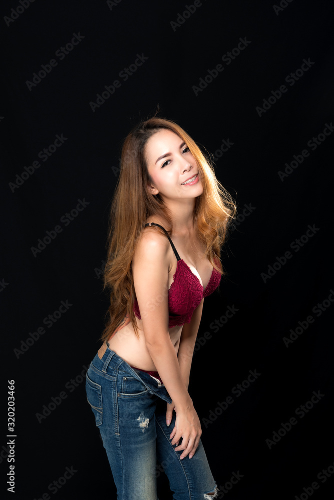 Asian woman sexy in jeans. Asian woman sexy in jeans.