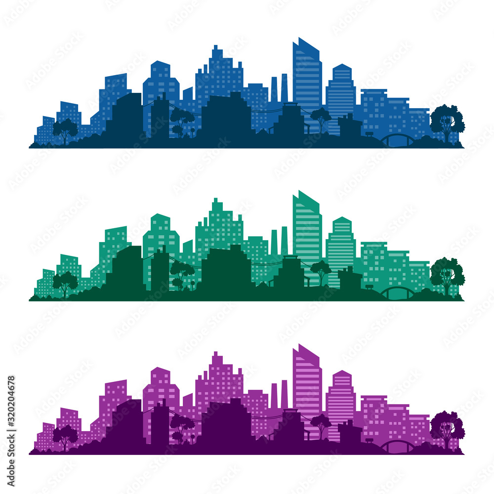 City silhouette with windows. Vector Illustration isolated on white background.