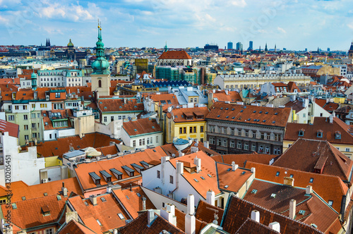 Prague, Czech Republic - CIRCA 2013: Prague's rooftops and cityscape as seen from Prague's Old Town Hall Tower.