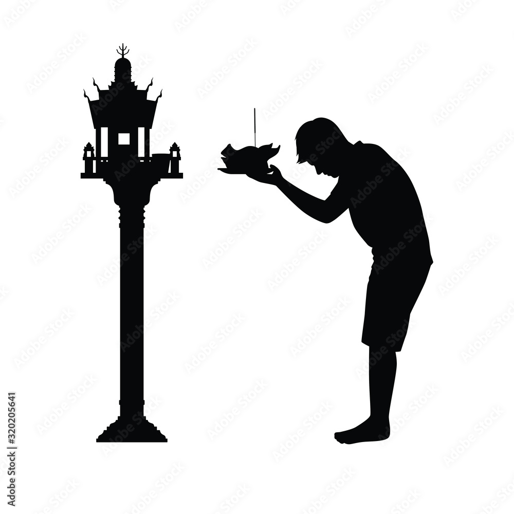 Wall Mural Asian man pay homage to holy things silhouette vector