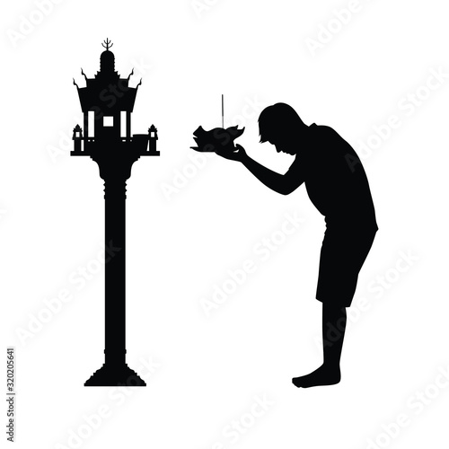 Asian man pay homage to holy things silhouette vector