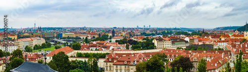 Prague cityscape as seen from Prague Castle. The photo is taken at a cloudy afternoon.