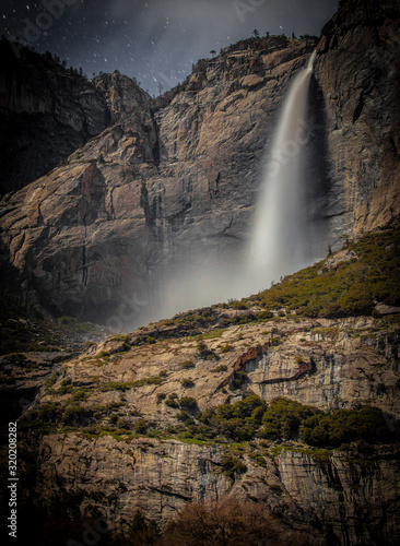 large waterfall at night