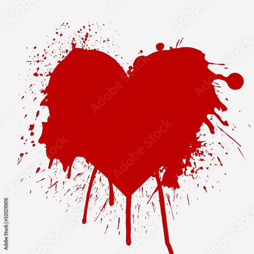 Heart shaped red splash vector illustration isolated on white. Creative Donate blood motivation donor poster. Blood Donation. World Blood Donor Day banner. Grunge red heart texture.