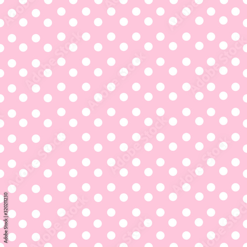 Polka dot seamless pattern on pink background.