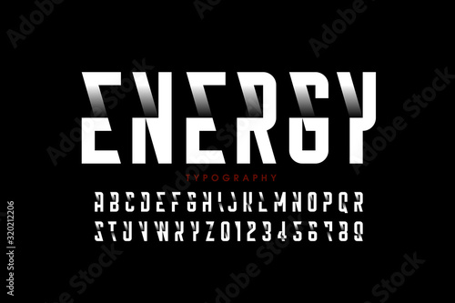 Modern style font, alphabet letters and numbers