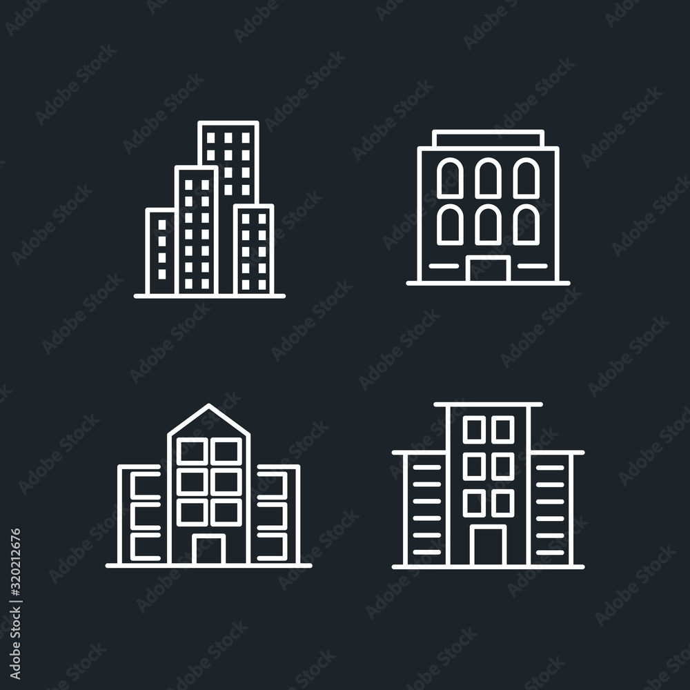Buildings icon template color editable. Bank, Hotel, Courthouse. City, Real estate, Architecture buildings icons.. Buildings symbol vector sign isolated on white background illustration
