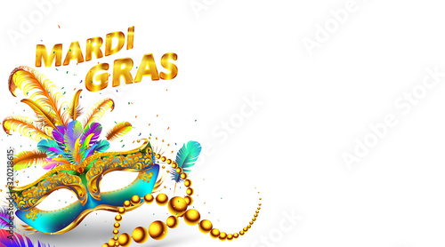 Mardi gras carnival mask poster isolated on white background. Use for greeting card, web, flyer, banner, ad, ads. - Vector