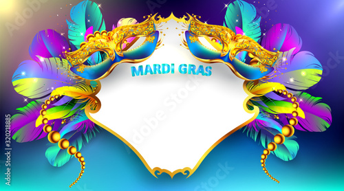 Mardi gras carnival mask poster background with copy space for text. Bokeh effect for celebration greeting card, banner, flyer. - Vector