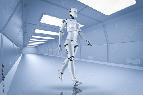 Female cyborg or robot walk
