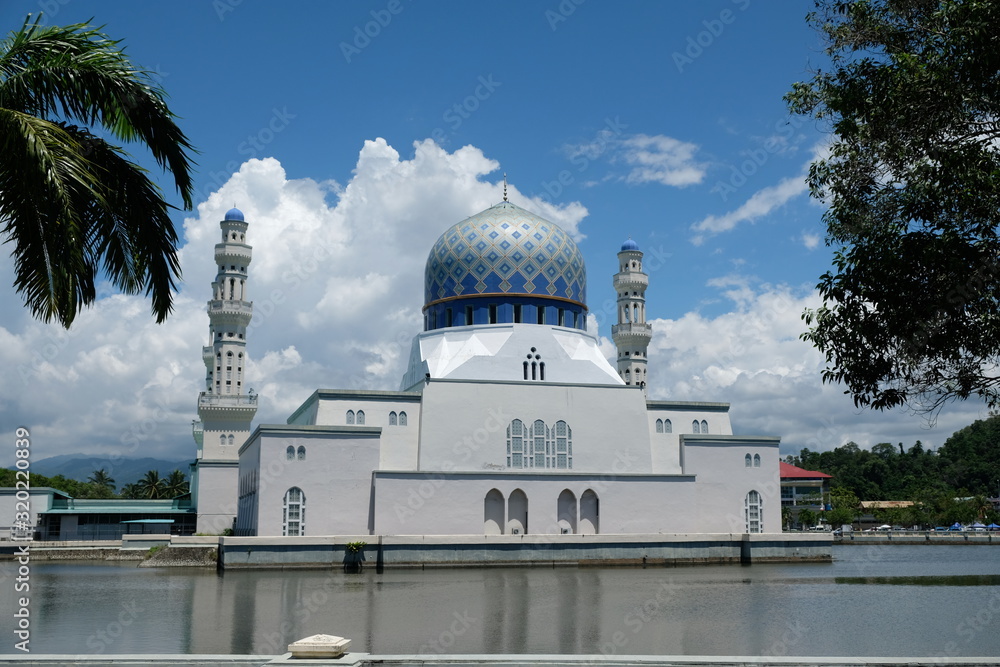 Kota Kinabalu Malaysia - Kota Kinabalu City Mosque with a blue and gold