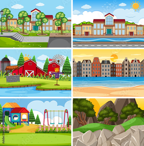 A set of outdoor scene including playground