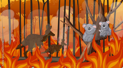 Scene with big wildfire with animal trapped in the forest