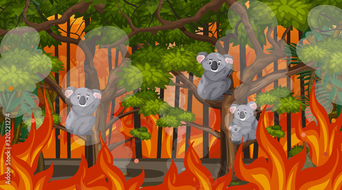 Scene with big wildfire with animal trapped in the forest