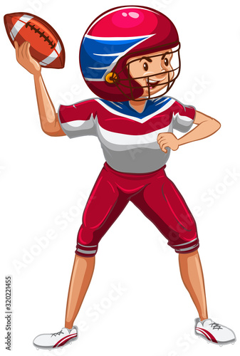 Athlete doing american football on white background