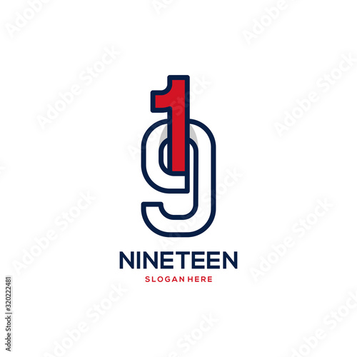 19/Nineteen Numeric Typography Abstract Creative Icon Logo Design Template Element Vector