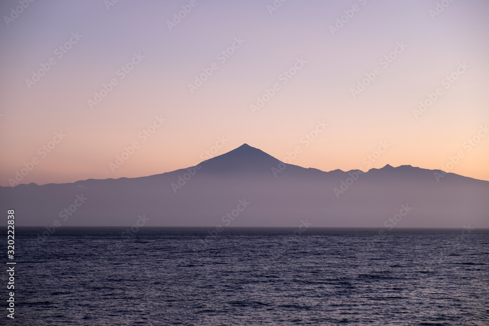 The Teide Volcano on Tenerife view from cruise ship, Isla de La Gomera, Canary Islands, Spain.