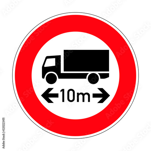 Actual length. Travel is prohibited for vehicles longer than ten meters. Road sign of Germany. Europe. Vector graphics.