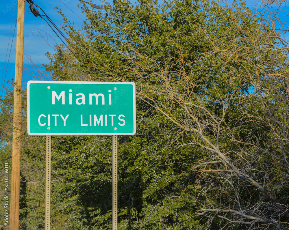 Miami City Limits, sign. Miami, Gila County, Tonto National Forest, Arizona USA