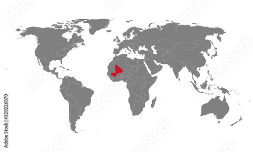 Map of mali highlighted blue on world map. Perfect for backgrounds, backdrop, sticker, chart, label, poster, banner, presentation and wallpapers.