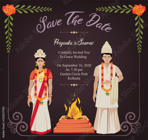 wedding invitation template design for bengali hindu vector