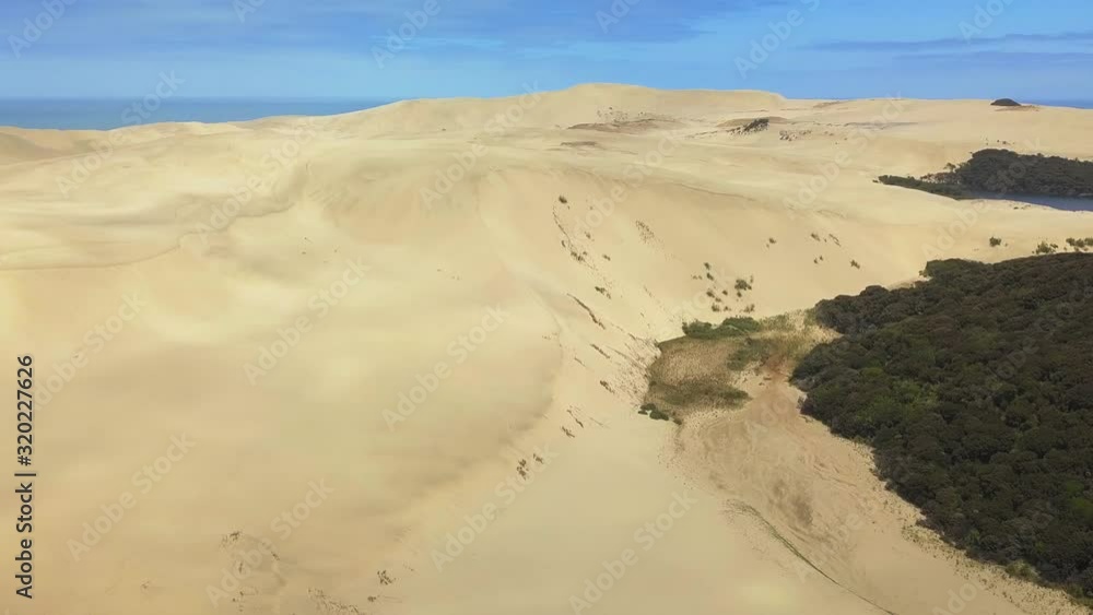 Aerial panorama over the Giant Sand Dunes in New Zealand Aerial panorama over the Giant Sand Dunes in New Zealand