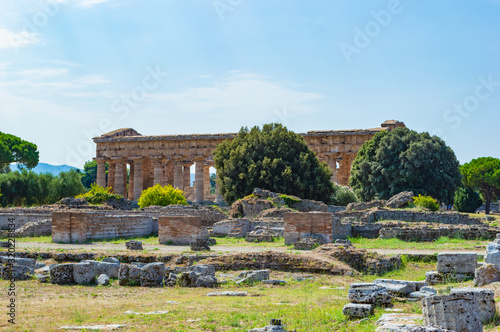 Hera (Juno) Temple in Paestum, Salerno, Campania, Italy. This place is famous for three Greek Temples in Doric Order.