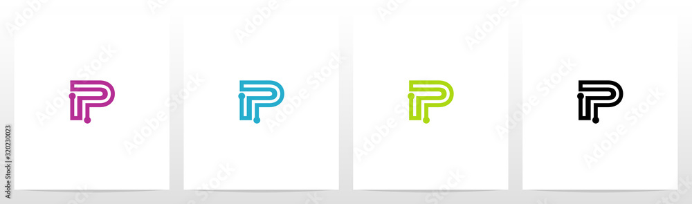 Parallel Lines With Nodes Formed Letter Logo Design P Stock Vector ...
