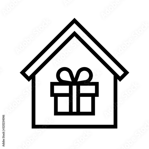 Gift box in house vector illustration, line style icon