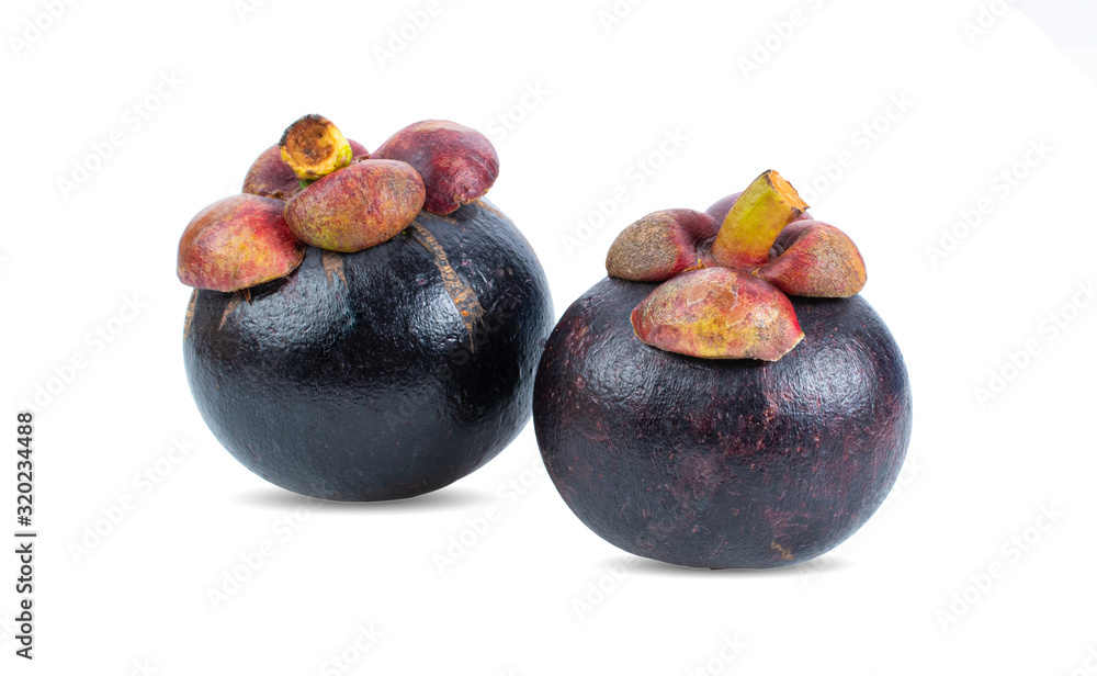 Mangosteens isolated on white background, Mangosteens isolated on white background,