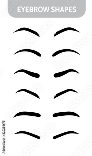 Set eyebrow shapes. Various types of eyebrows. Trimming. Vector illustration with different thickness of brows.