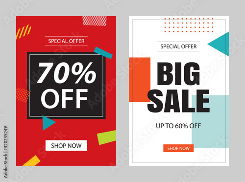 Set of sale banner templates. Vector illustrations for posters, mobile shopping, email and newsletter designs, ads.